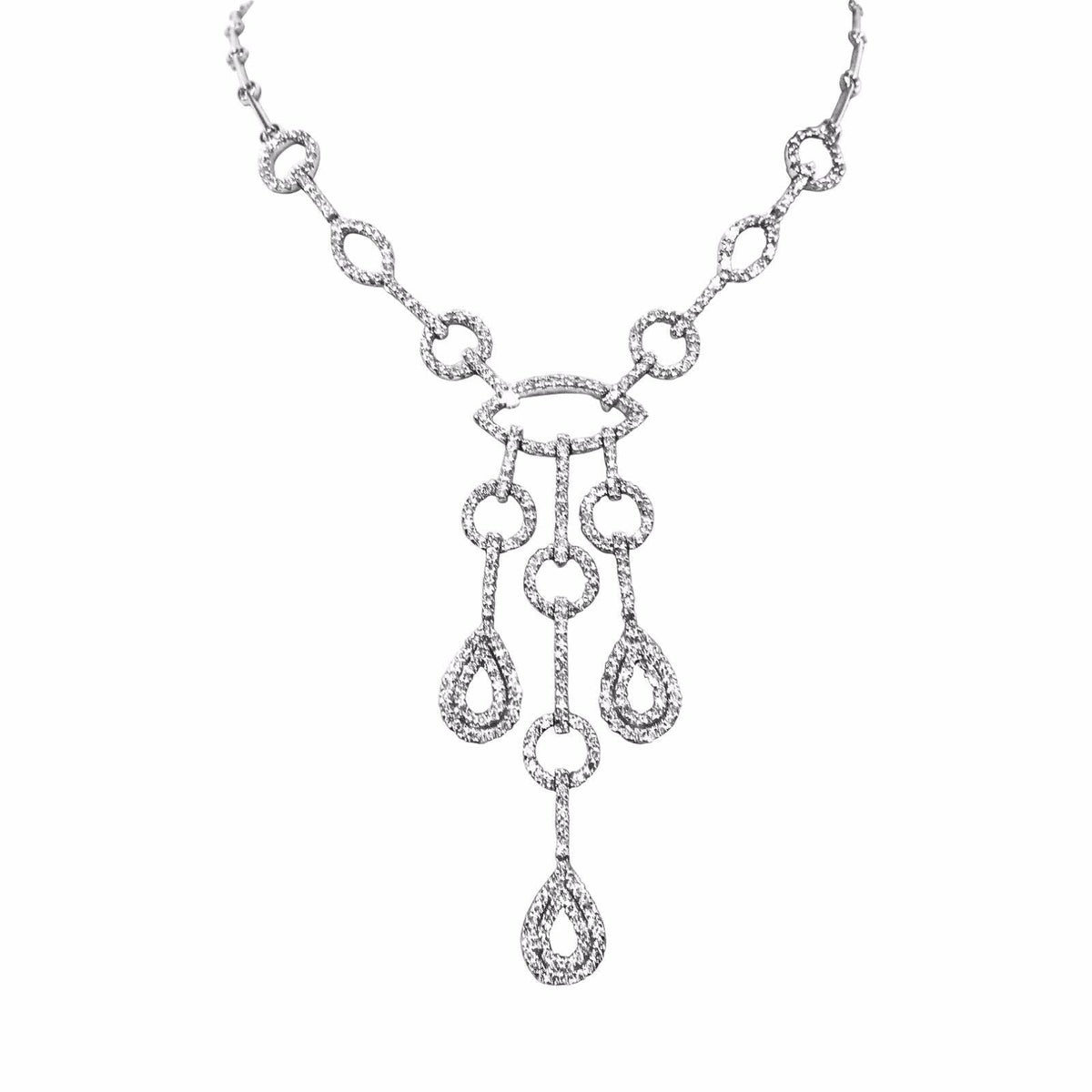 2.99 CT ROUND BRILLIANT DIAMOND FRONT SET ROUND NECKLACE 18 KARAT WHITE GOLD
