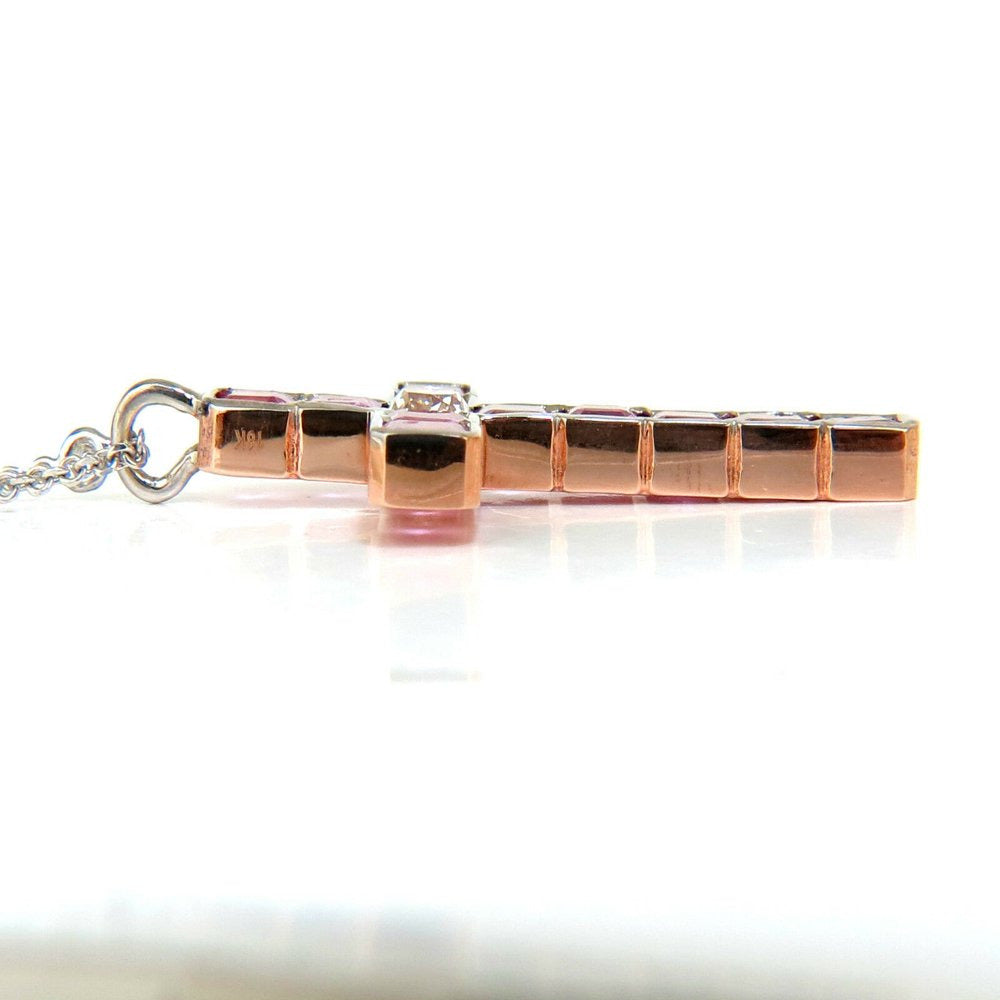 18KT GIA 10.41CT NATURAL PINK SAPPHIRE DIAMOND CROSS PENDANT NECKLACE