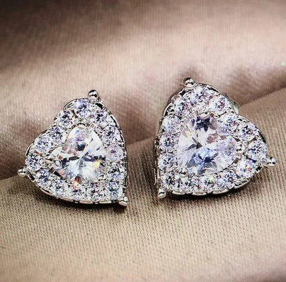 Exquisite Fashion Crystal Full Diamond Stud Earrings Love Heart Shape Cut Ear St