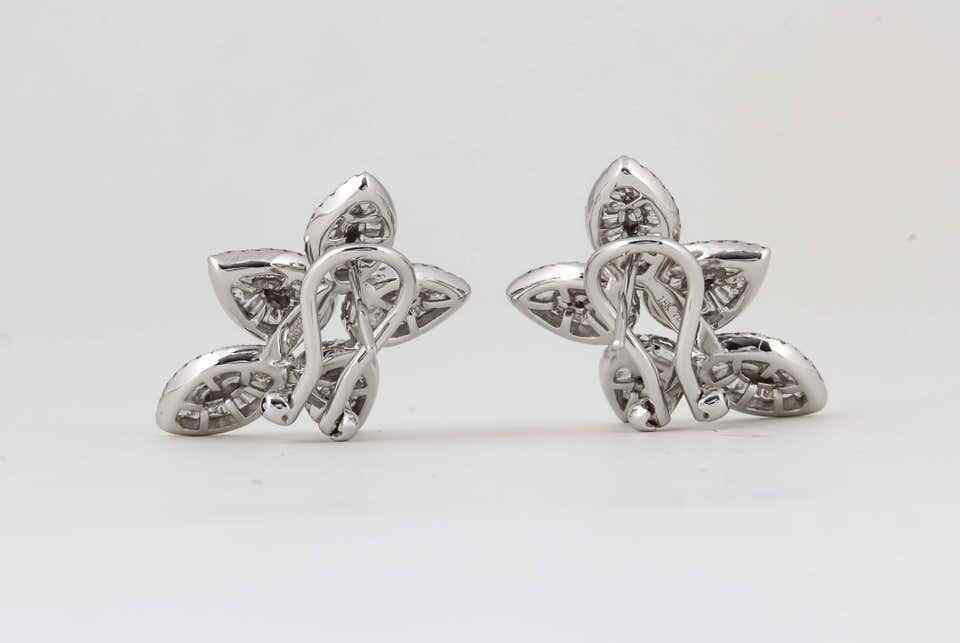 Stunning Baguette and Round Diamond Gold Cluster Earrings
