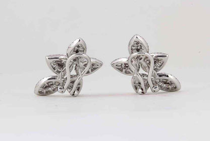 Stunning Baguette and Round Diamond Gold Cluster Earrings