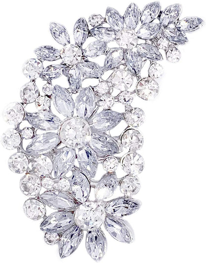 Vintage Austrian Crystal Flower Leaf Bouquet Clusters Large Big Brooch Pin for W