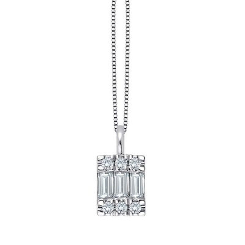 0.23 CT. T.W. Baguette and round Diamond Pendant in 14K White Gold