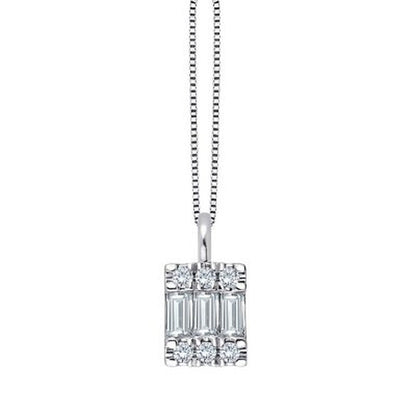 0.23 CT. T.W. Baguette and round Diamond Pendant in 14K White Gold