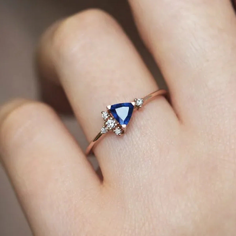 Exquisite Blue Zircon Women Rose Gold Colour Wedding Engagement Rings Jewelry Si