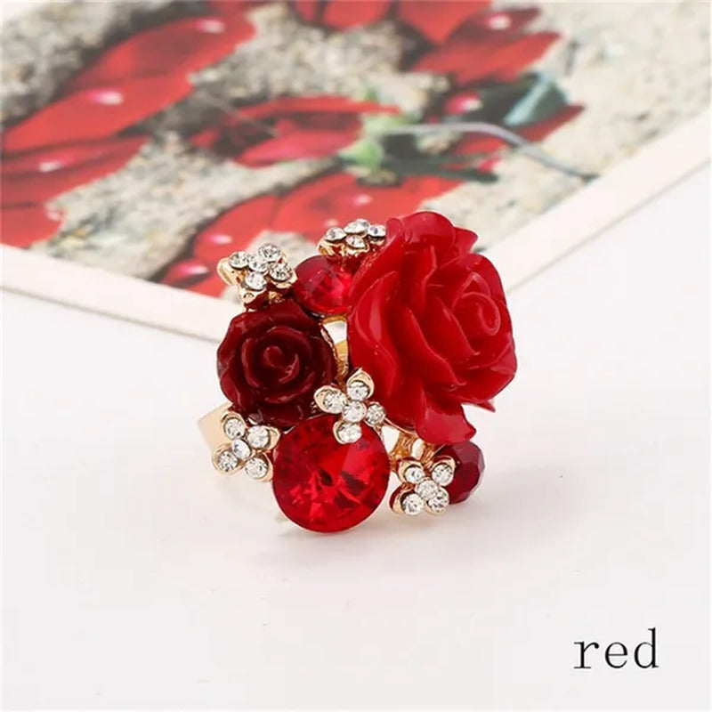 Women'S Fashion Hand Ornaments Inlaid Rhinestones Personality Resin Roses Flower