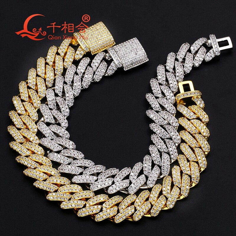 Necklace S925 Silver 8-20Mm Two Rows Cuban Link Iced Out Hip Hop White