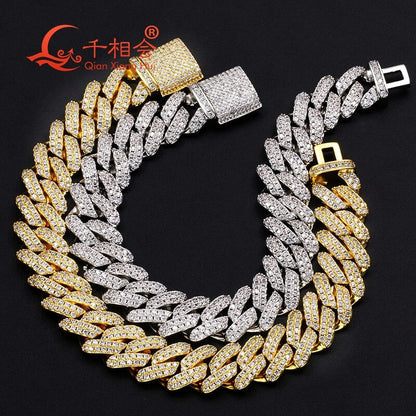 Necklace S925 Silver 8-20Mm Two Rows Cuban Link Iced Out Hip Hop White
