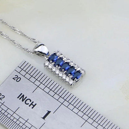 Blue Sapphire White Topaz 925 Silver Jewelry Sets for Women Earrings Pendant Nec