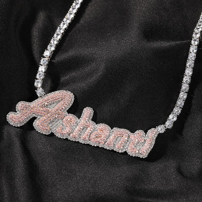 Nameplate Weld Tennis Chain Curise Ice Out Handmade Pendant CZ Tennis Chain Neck