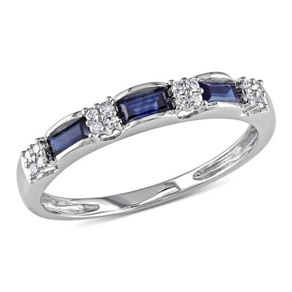 Miabella Women'S 1/2 Carat T.G.W. Baguette-Cut Sapphire and Diamond Accent 10Kt