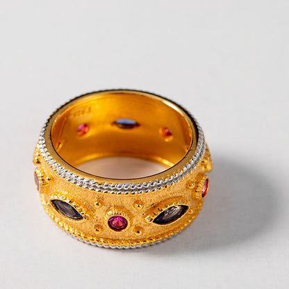 S925 Silver Gold Plated Two Tone Zircon Inlaid Ring Women