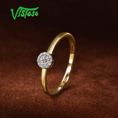 Pure 14K 585 Yellow Gold Sparkling Diamond Dainty round Cirle Ring for Women