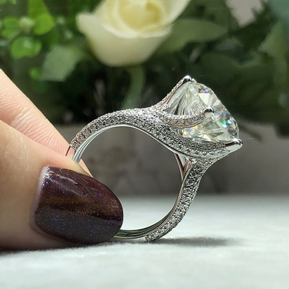 Six Claw D Color 5 Carat Big Moissanite Wedding Ring S925 Silver Plated Pt950