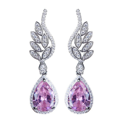 Gold Plated Jewelry Earrings Inlaid with Water Droplets Pink Diamond Earrings Fe