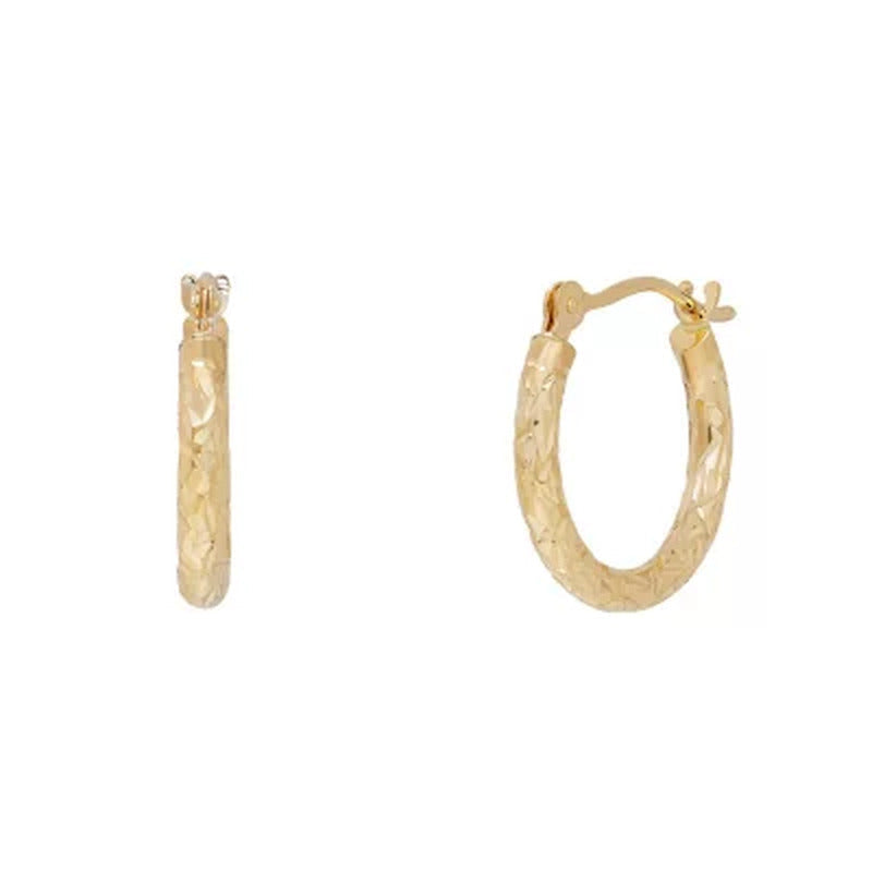 14K Yellow Gold Diamond-Cut Hoop Set