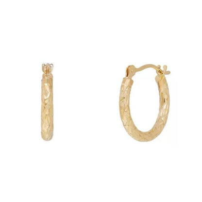 14K Yellow Gold Diamond-Cut Hoop Set