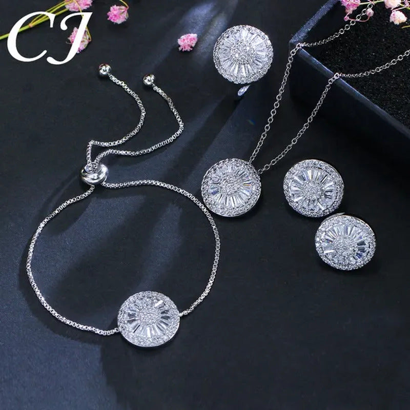 CANDICE Sparkling CZ Diamond White Gold Plated 4Pcs Wedding Jewelry Sets round P