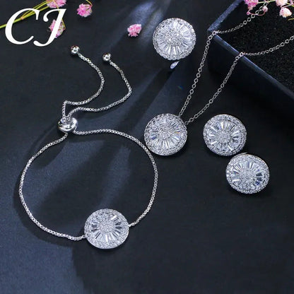 CANDICE Sparkling CZ Diamond White Gold Plated 4Pcs Wedding Jewelry Sets round P