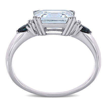Tangelo 3-1/3 Carat T.G.W. Ice Aquamarine, Sapphire and Diamond-Accent Sterling
