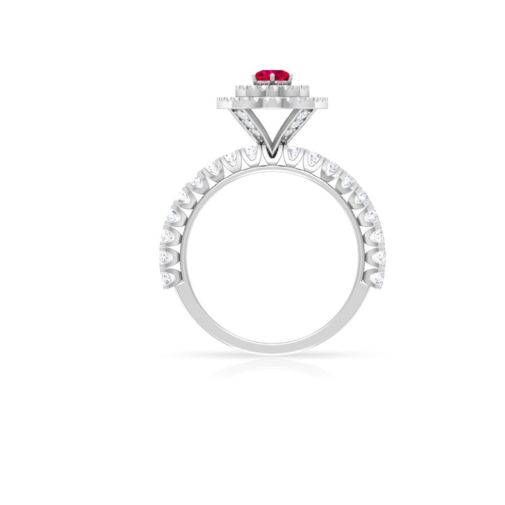 1.75 CT Lab Created Ruby Cocktail Ring with Moissanite Accent, Antique Created R