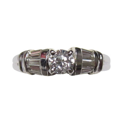 CERTIFIED BY LABORATORY DIAMOND ROUND BRILLIANT TAPERED BAGUETTE ENGAGEMENT RING