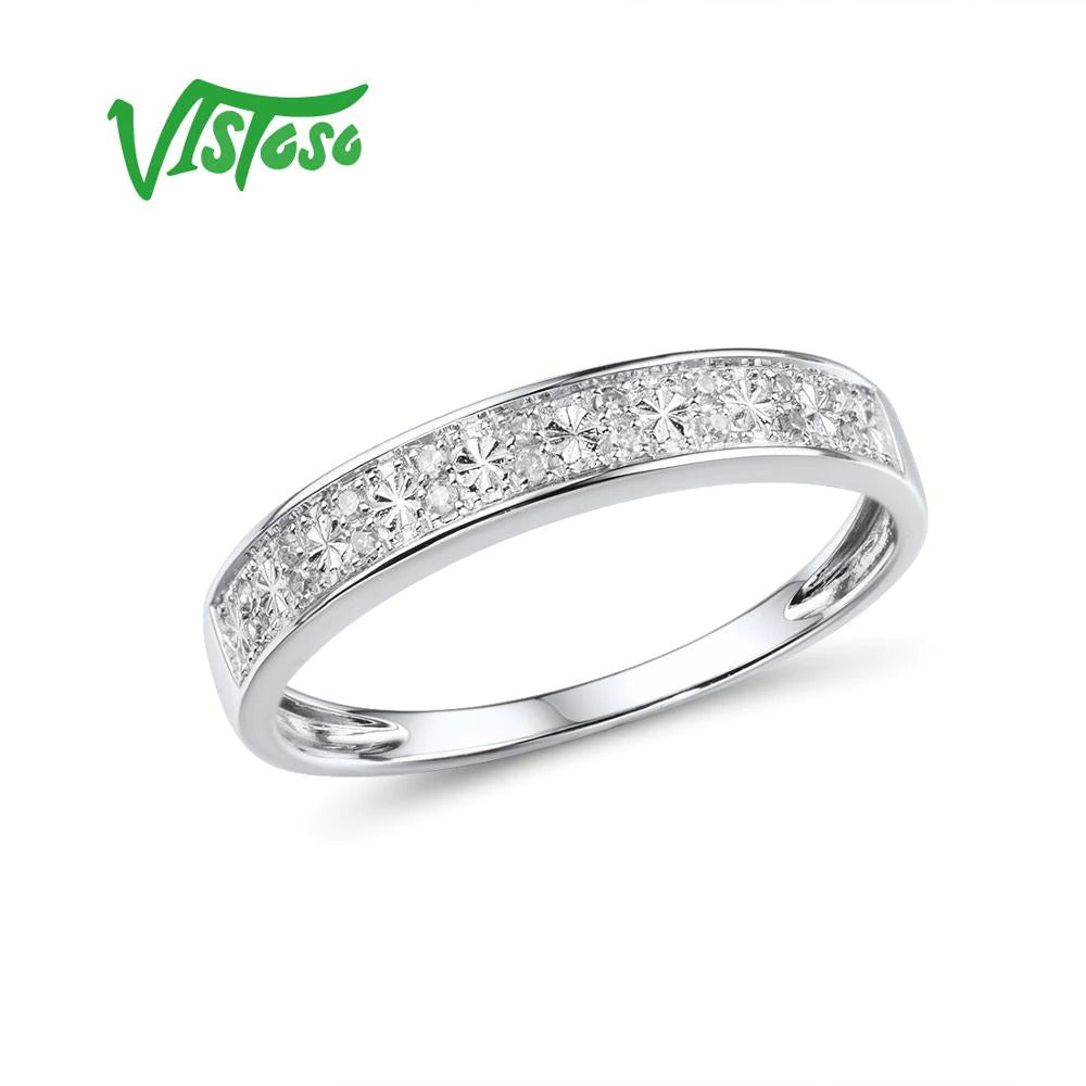 Gold Rings for Women Genuine 9K 375 White Gold Ring Sparkling Diamond Promise