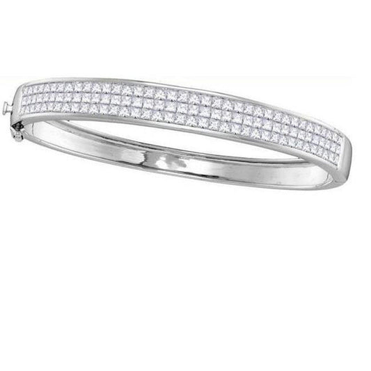 30225 5.50 CT Princess Diamonds Ladies Bangle Bracelet - 14K White Gold