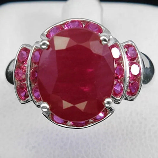 Women Ruby Oval Cut Gemstones 925 Silver Engagement Ring Size 6-10