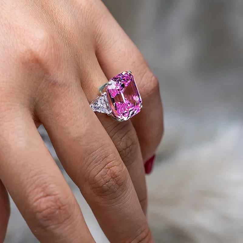 Luxury 100% 925 Sterling Silver Created Pink White Sapphire Square Cut Diamond W