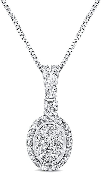 Diamond Pendant Necklace in Sterling Silver 1/10 Cttw - 18 Inch Box Chain