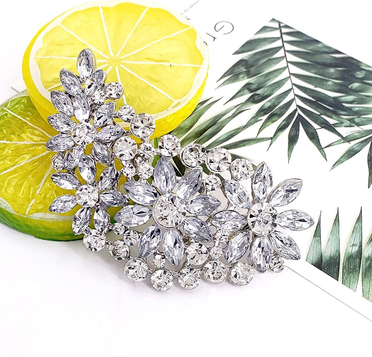 Vintage Austrian Crystal Flower Leaf Bouquet Clusters Large Big Brooch Pin for W