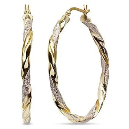 Luxury 14K Solid Gold Hoop Earrings Spiral Circle Earrings Simple Earrings Big C