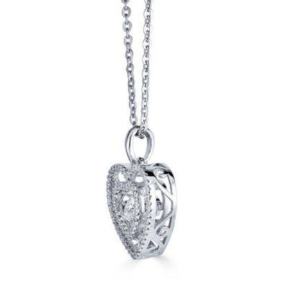 Sterling Silver Dancing Lab Created White Sapphire and 0.14 CT. T.W. Diamond Hea