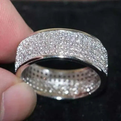 Sparkling 925 Solid Sterling Silver White Diamond Wedding Band Rings Engagement