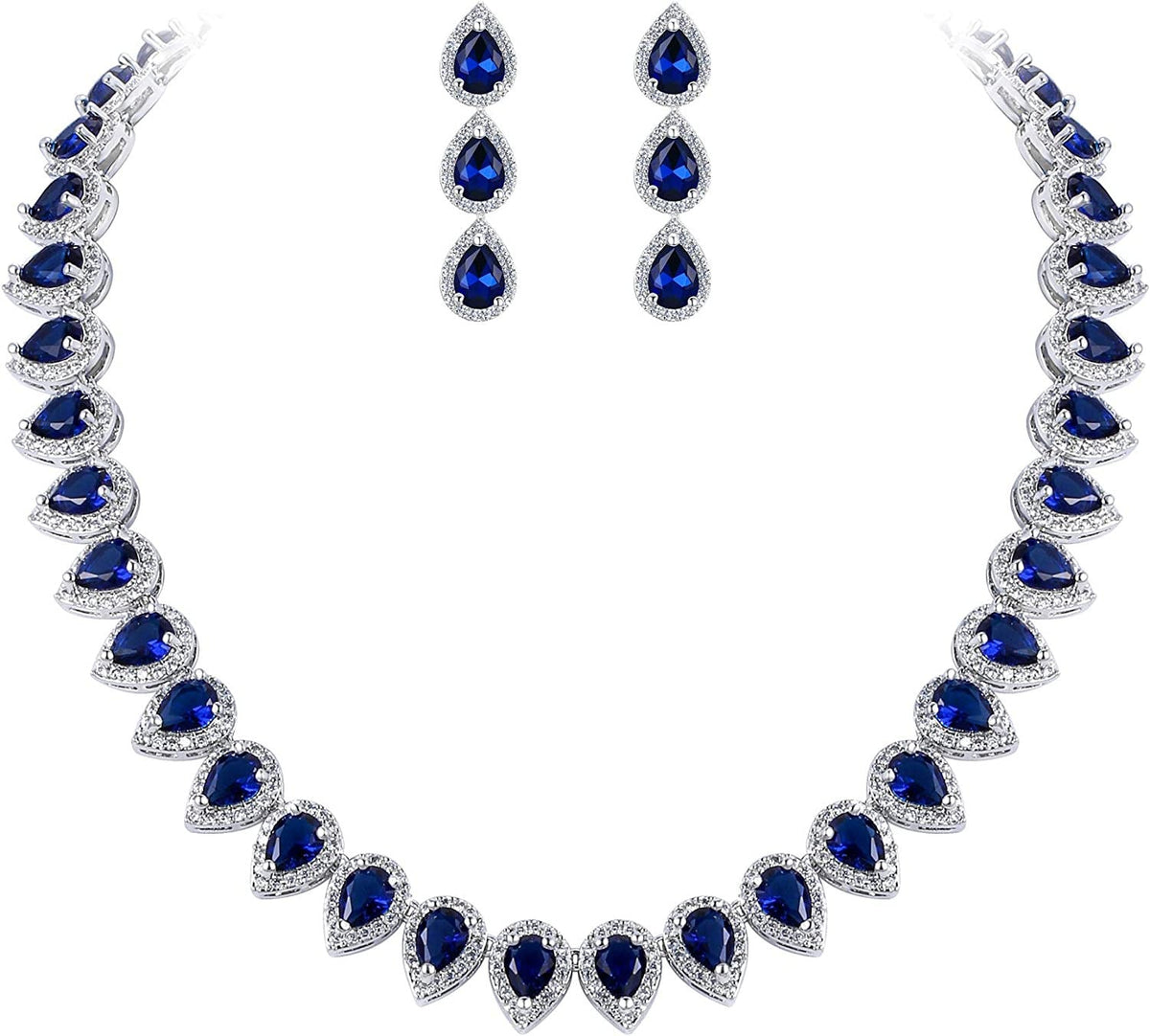 Women'S Silver-Tone Full Prong Cubic Zirconia Teardrop Bridal Necklace Earrings