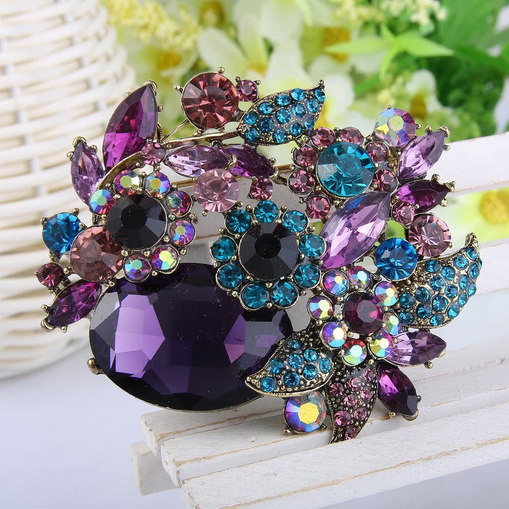 Rhinestone Crystal Party Flower Leaf Vine Brooch