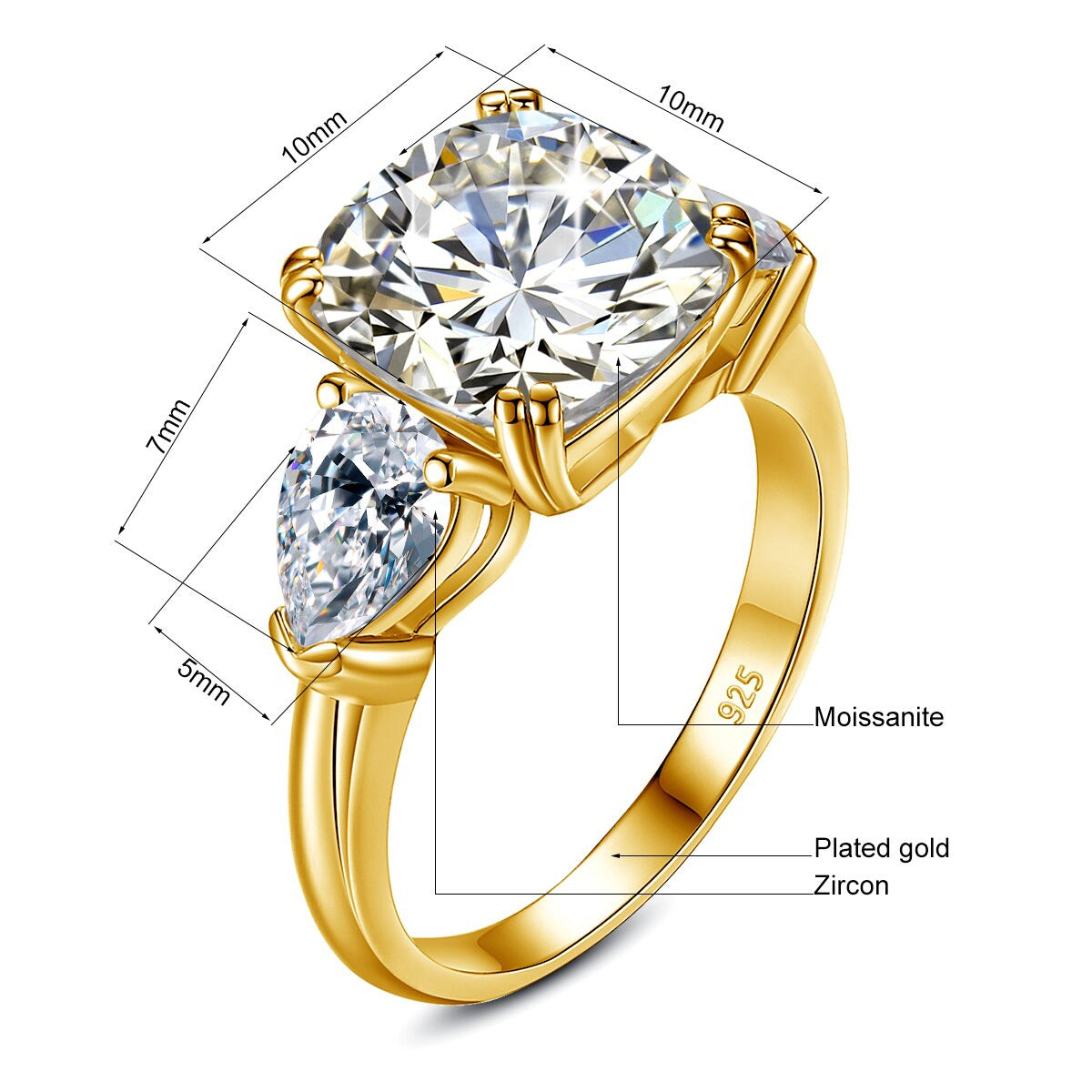 Certified Square 5Ct Cushion Halo Moissanite Ring 925 Silver 10*10Mm Stone