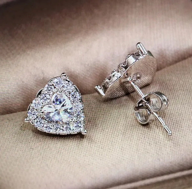 Exquisite Fashion Crystal Full Diamond Stud Earrings Love Heart Shape Cut Ear St