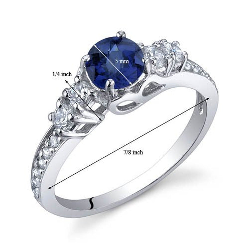 0.75 Ct round Created Blue Sapphire Ring in Sterling Silver