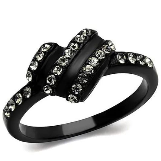 Women IP Black Stainless Steel Ring with Top Grade Crystal in Black Diamond - Si