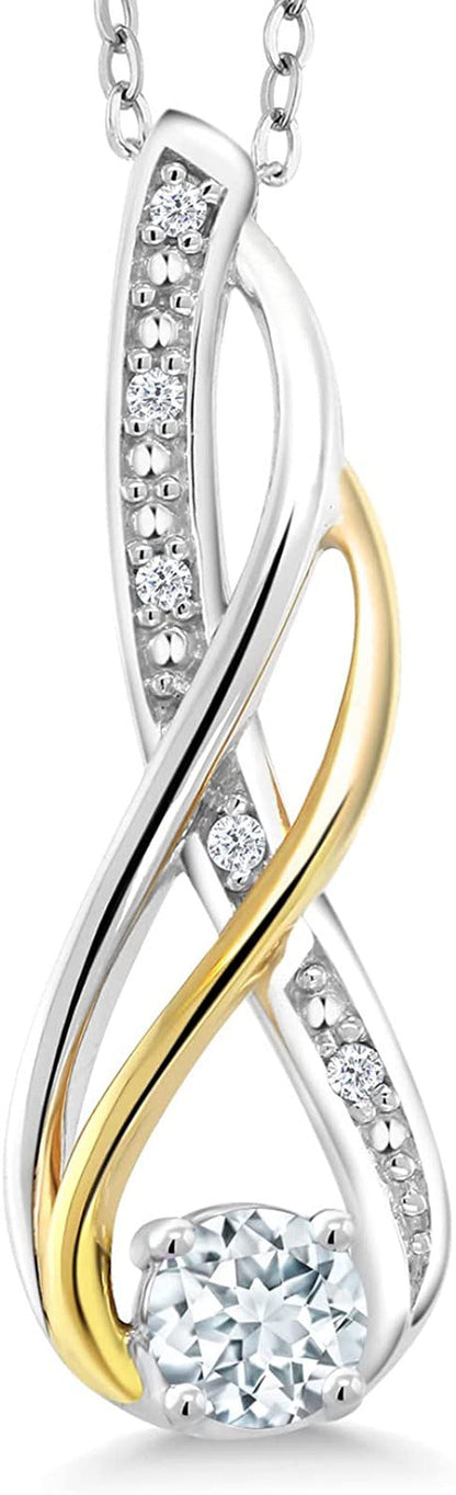 2 Tone 10K Yellow Gold and 925 Sterling Silver Sky Blue Aquamarine and Diamond I