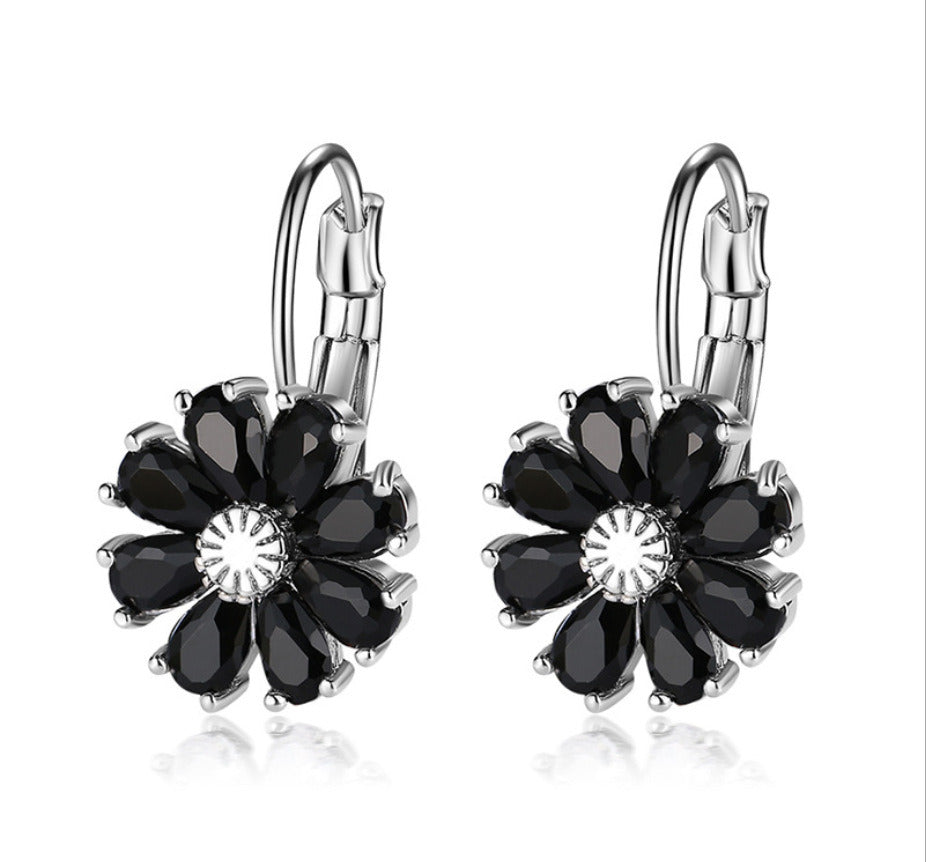 Copper Zircon Floral Diamond Necklace Stud Earrings