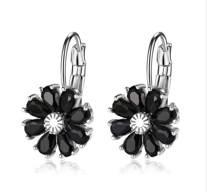Copper Zircon Floral Diamond Necklace Stud Earrings