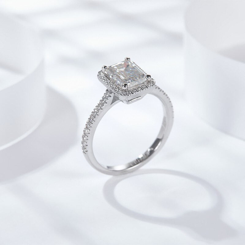 Square Cut 2Ct 8.0Mm Moissanite Diamond Rings for Women Platinum Plated 925