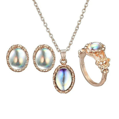 3 Pieces / Set of Natural Opal Jewelry Set Crystal Gemstone Pendant Necklace Ear