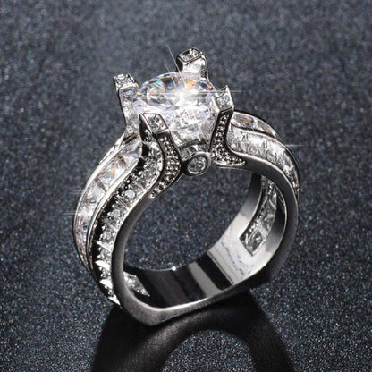 Fashion Women 925 Sterling Silver Ring,White Topaz Cubic Zirconia CZ Diamond Ele