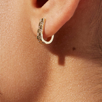 U-Shaped Hoop Earrings with Diamonds in Yellow Gold Plated Sterling Silver