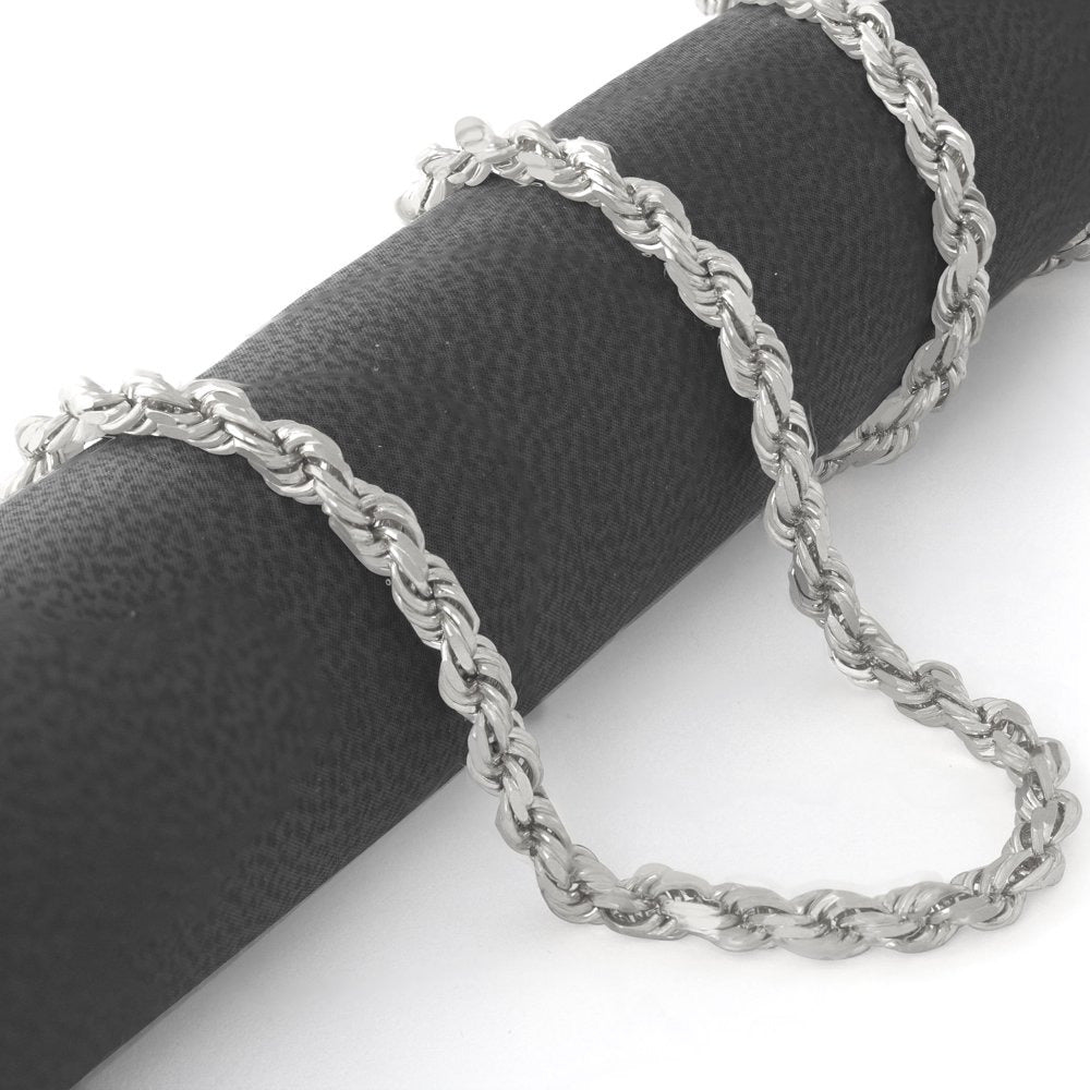 10K White Gold 5Mm Rope Chain Diamond Cut Pendant Necklace, Mens Jewelry with Lo