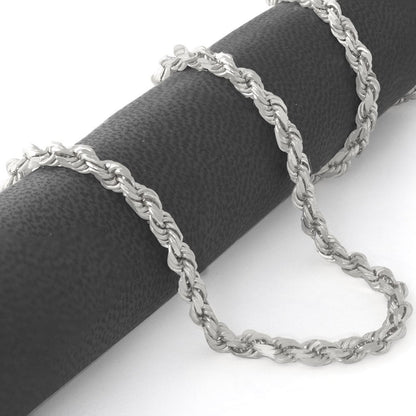 10K White Gold 5Mm Rope Chain Diamond Cut Pendant Necklace, Mens Jewelry with Lo